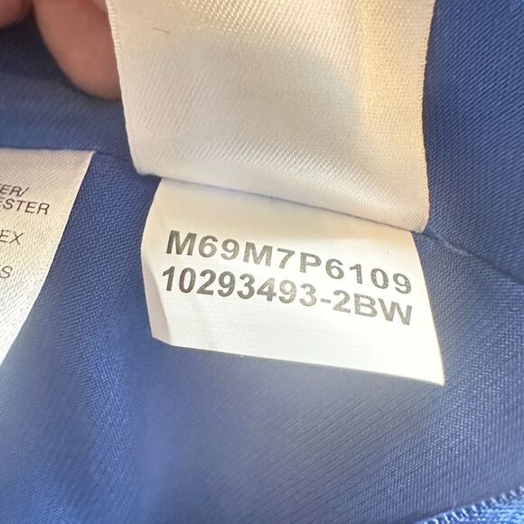 Jones New York Dress Women 14 Blue Floral Rosette Ruched Cap Slv Ruffle Elegant - Picture 9 of 10